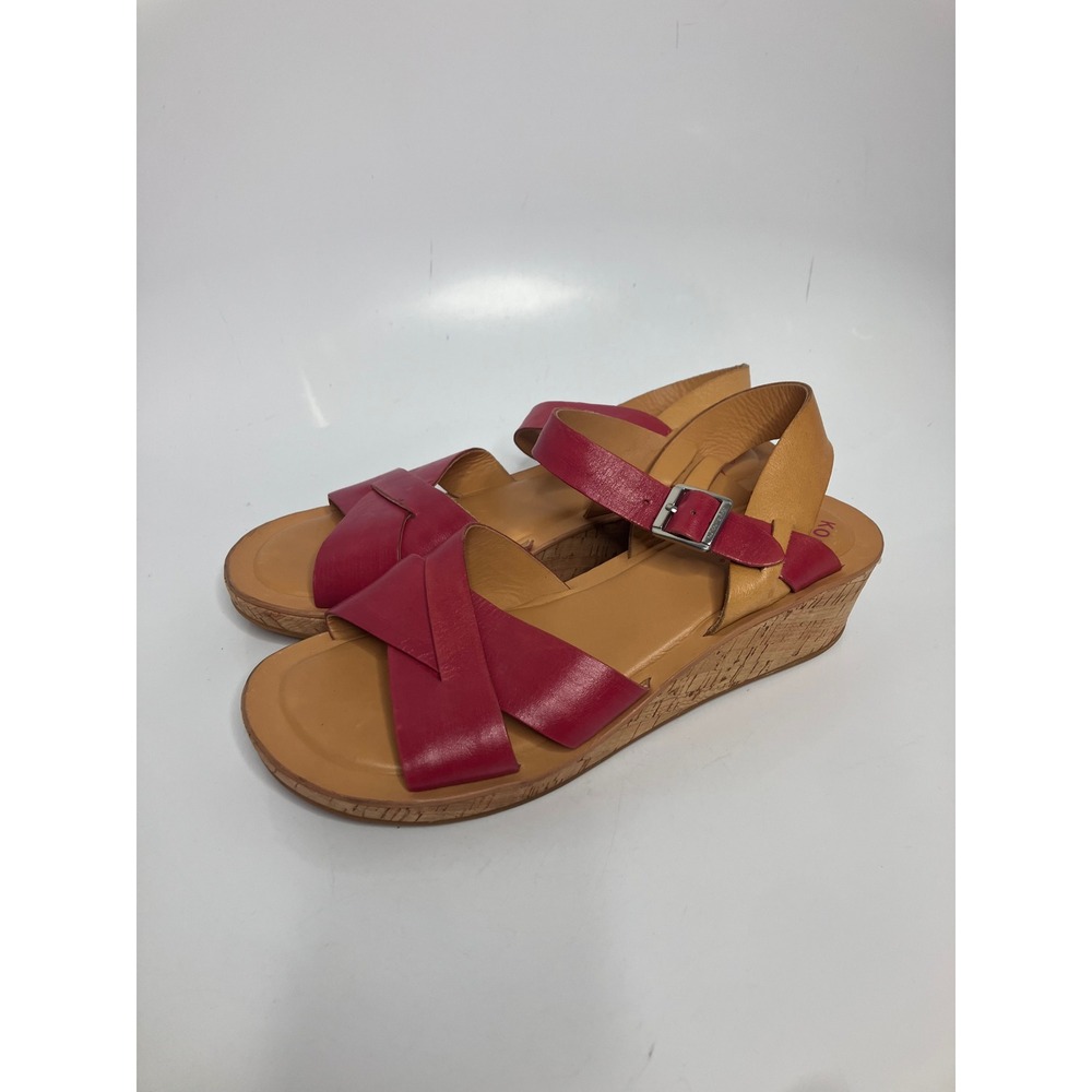 Kork-Ease Wedge Sandals Womens 8 Raspberry Leather Cork Platform Buckle K18024